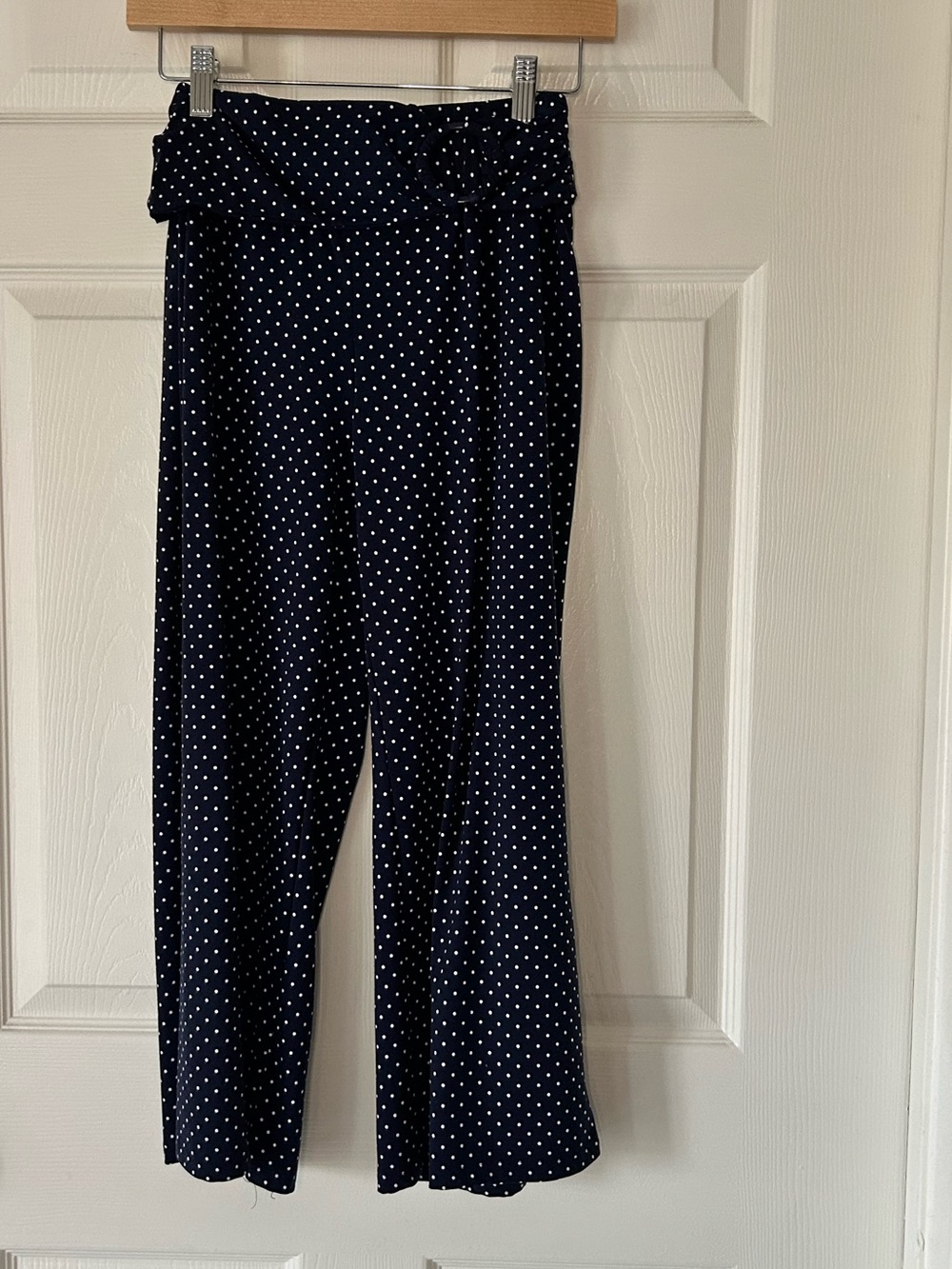 Robert Louis Navy Polka Dot Wide Leg Pants Belted - Size Medium